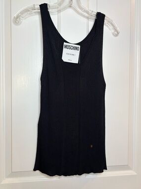 NWT Moschino Couture Womens Black Ribbed Knit Tank Top Size 10